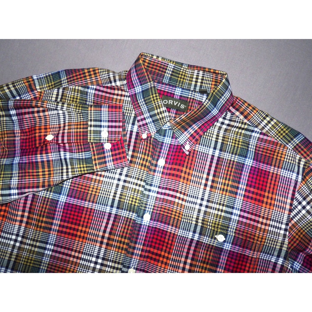 ORVIS 100% Cotton Long Sleeved Plaid Casual Button Up Shirt Men's XL